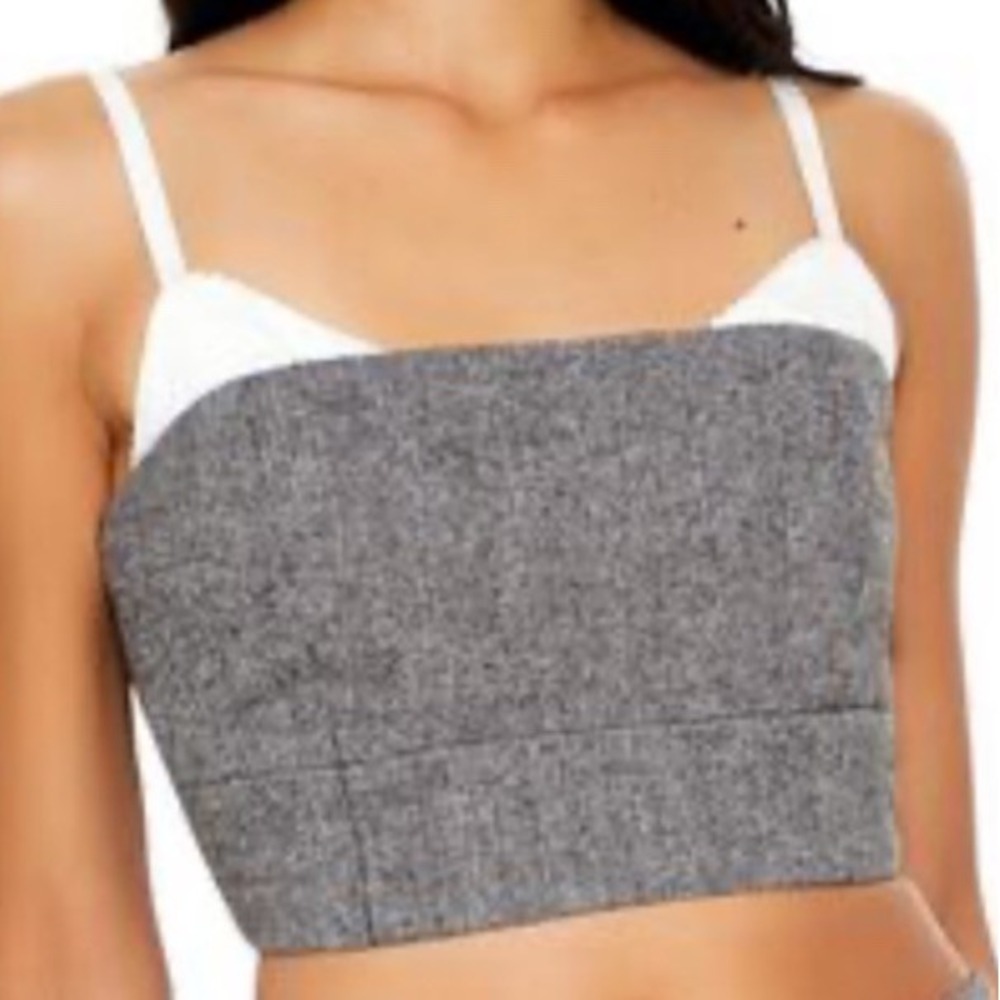 Cropped Tweed Combo Cami Bustie Junior Size M Grey White Y2K Office Chic